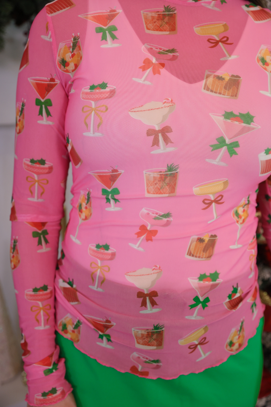 Keigan Mesh Top- Holiday Drinks