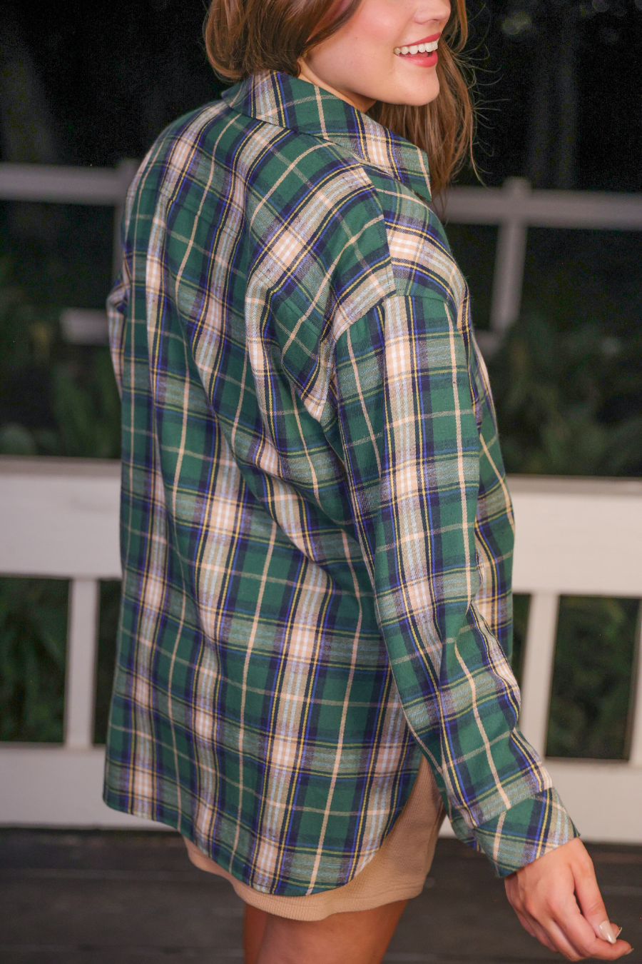 PREORDER-Lola Flannel Tunic Top- Green