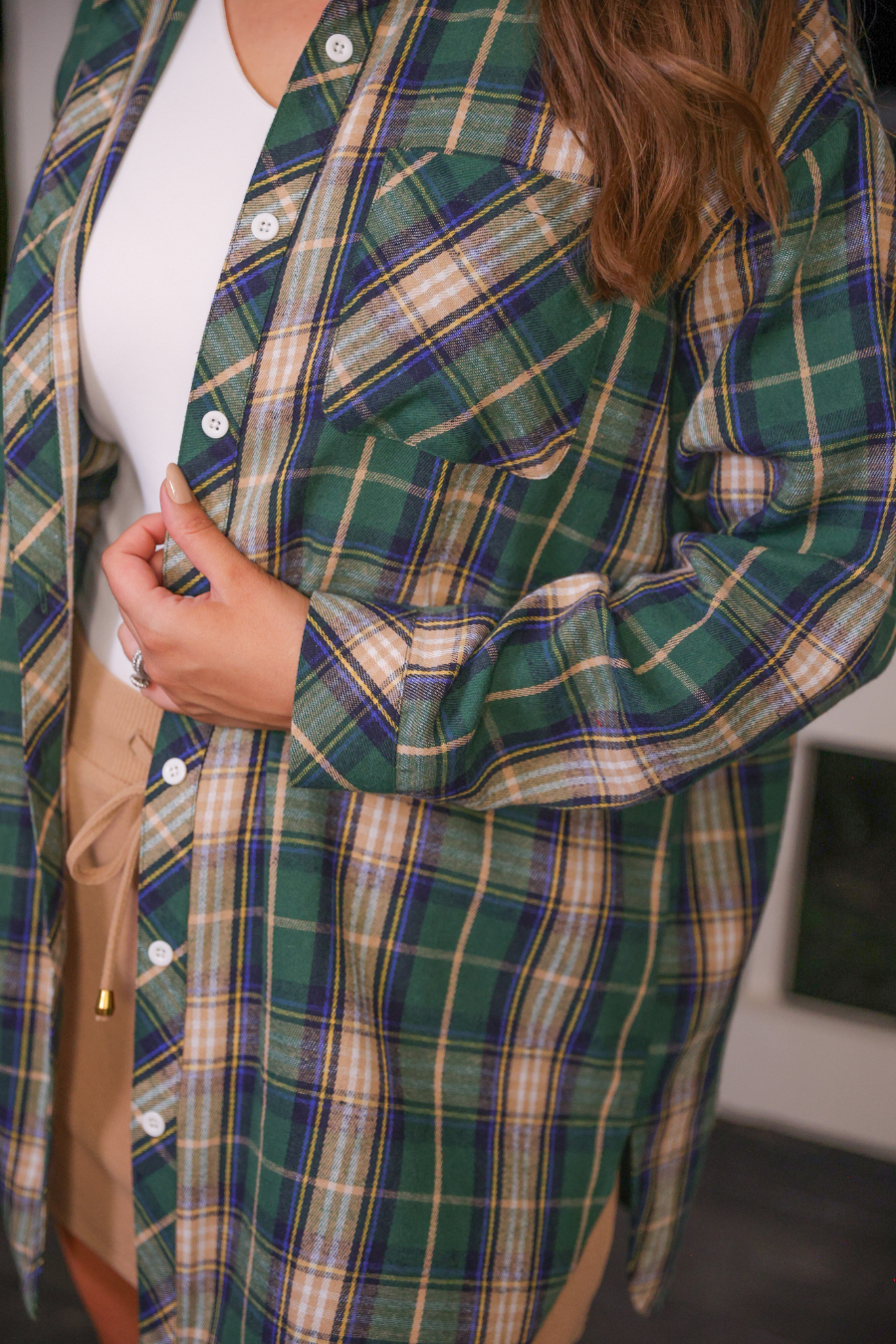 PREORDER-Lola Flannel Tunic Top- Green