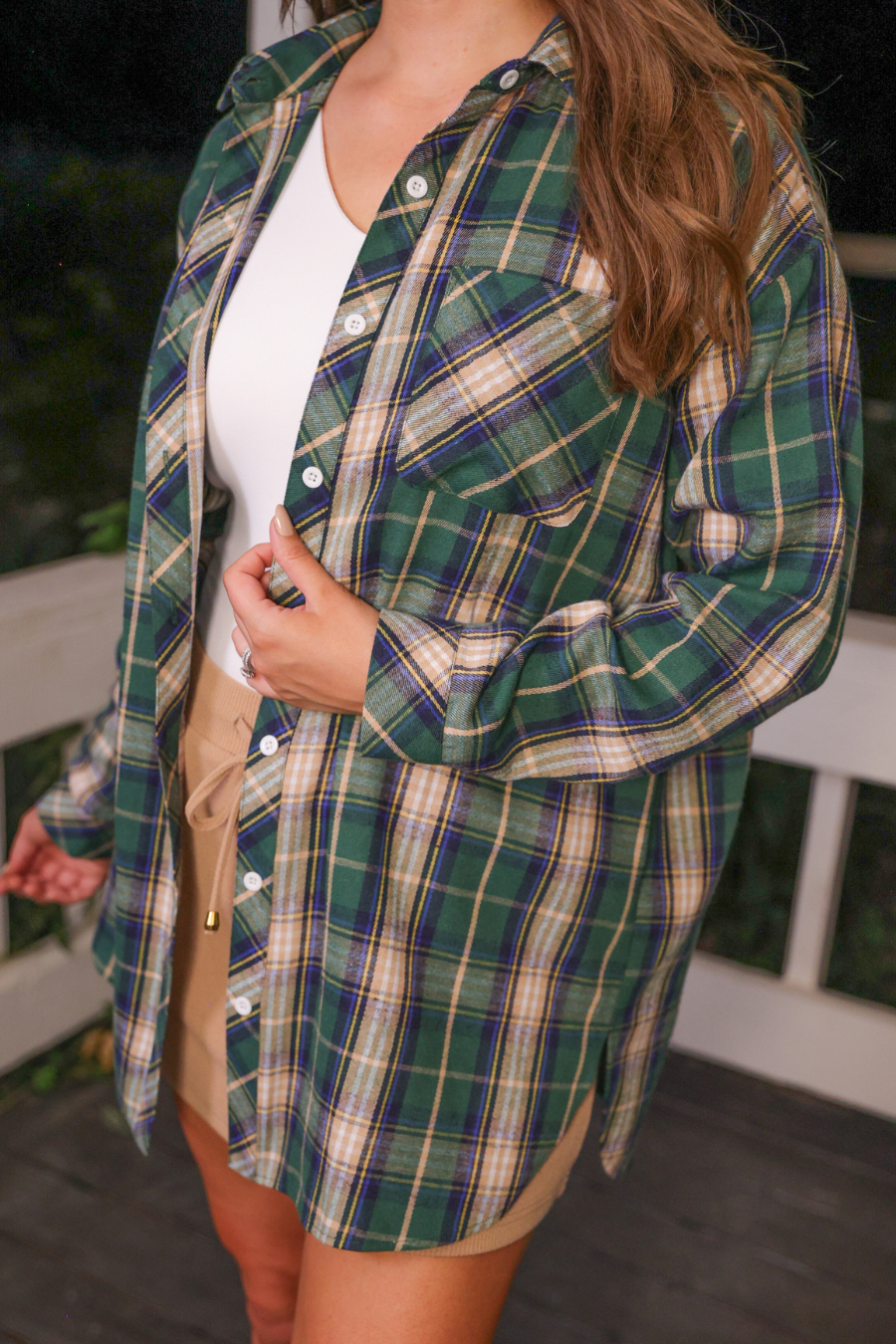 PREORDER-Lola Flannel Tunic Top- Green