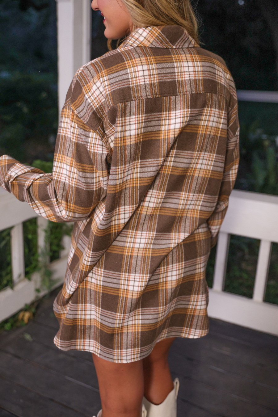 PREORDER-Lola Flannel Tunic Top- Brown