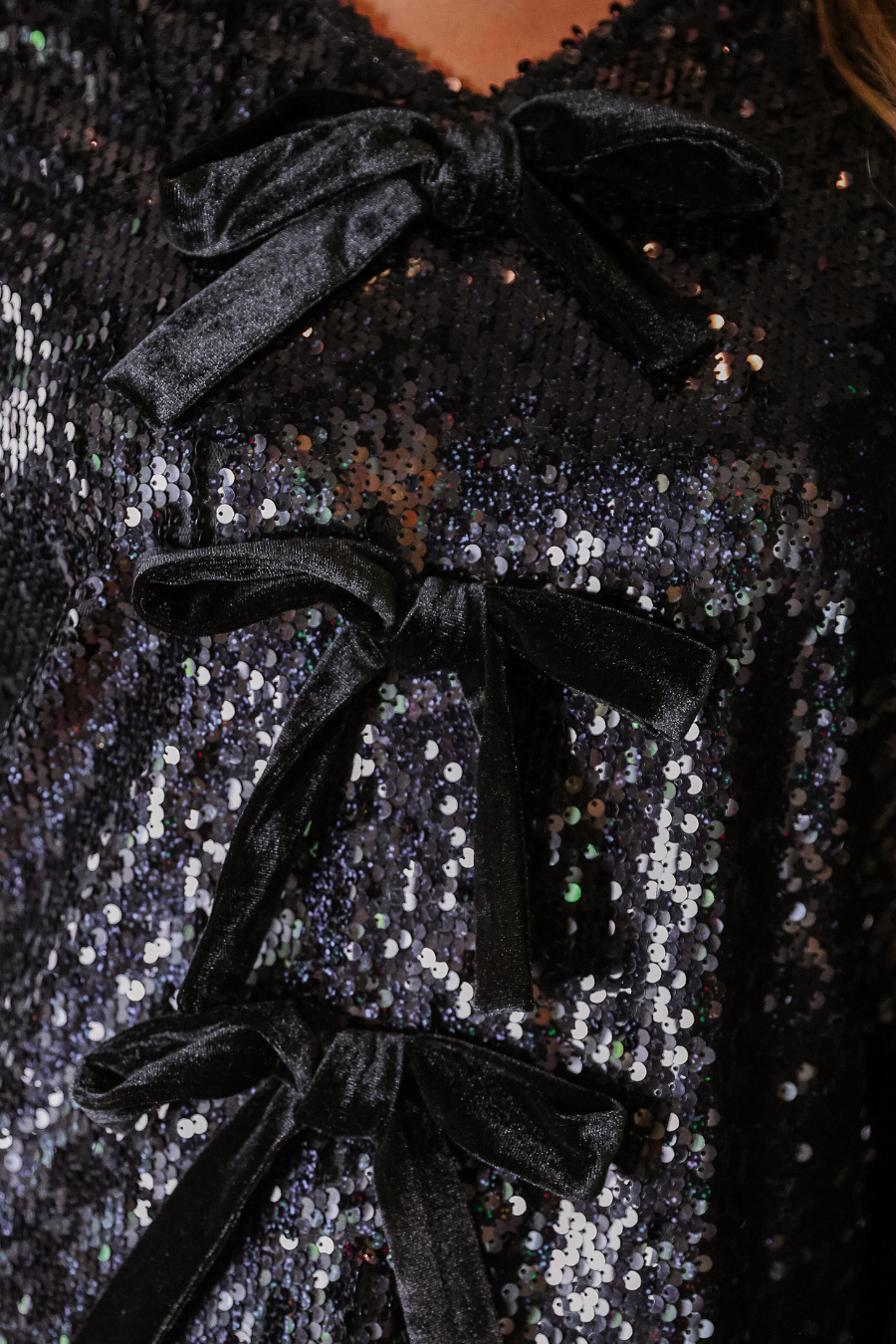 PREORDER-Betty Bow Top - Black Sequin