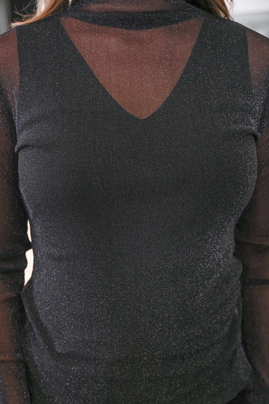 PREORDER-Keigan Mesh Top- Black Glitter