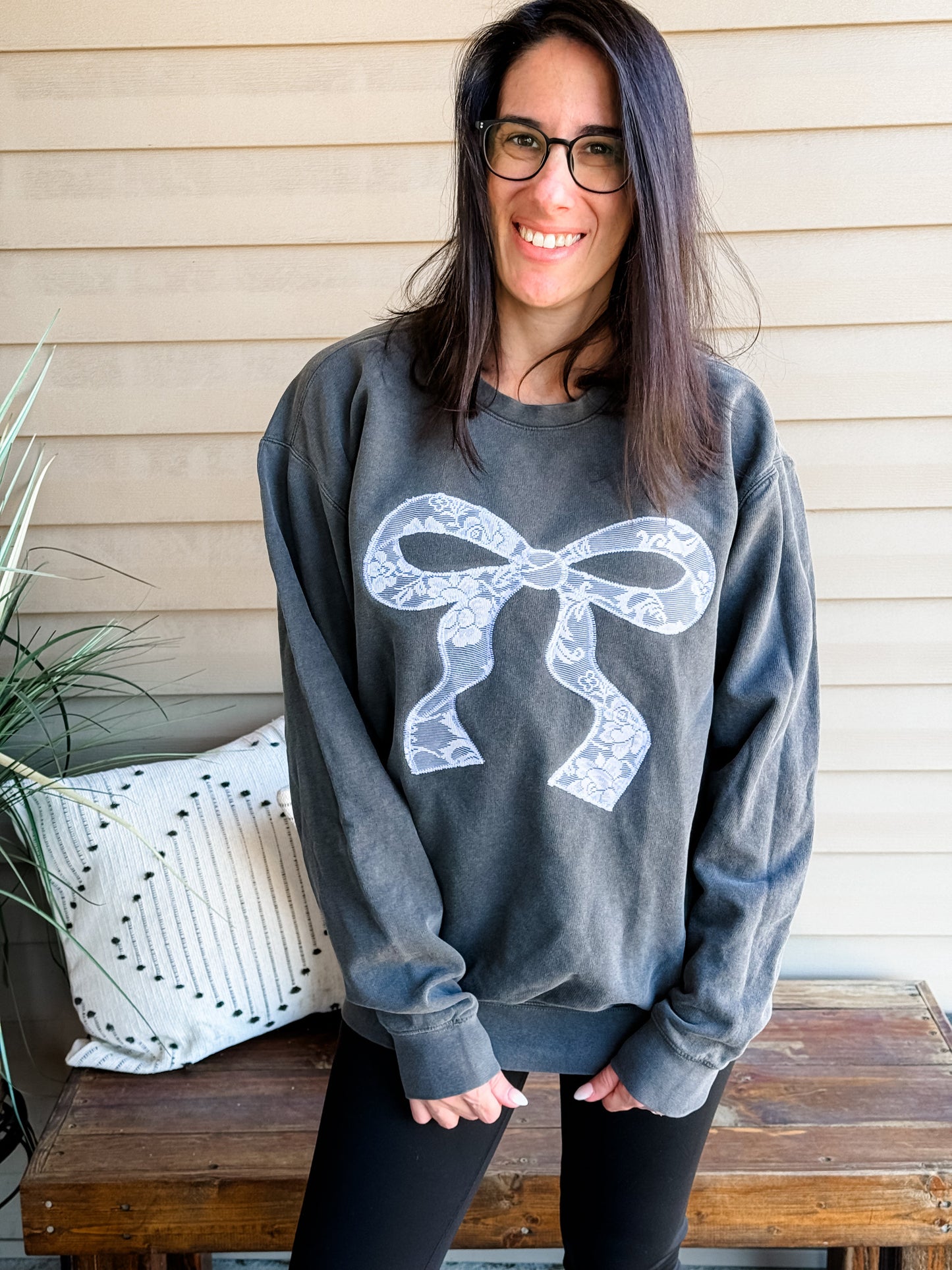Lace bow appliqué comfort colors