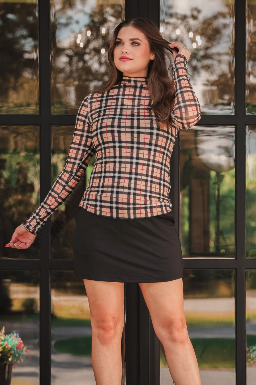 Keigan Mesh Top- Nora Plaid