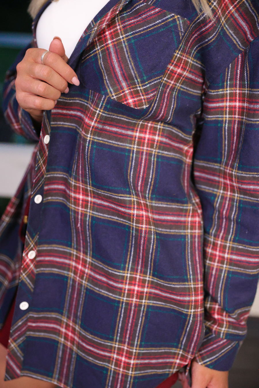 PREORDER-Lola Flannel Tunic Top- Navy