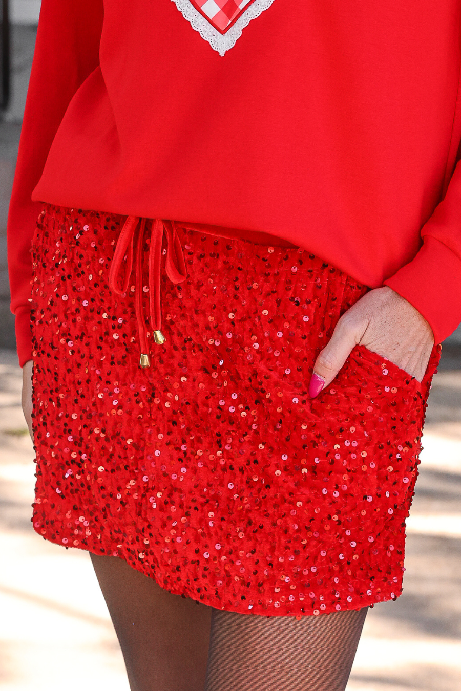 PREORDER- Velvet Hour Sequin Skort- Red