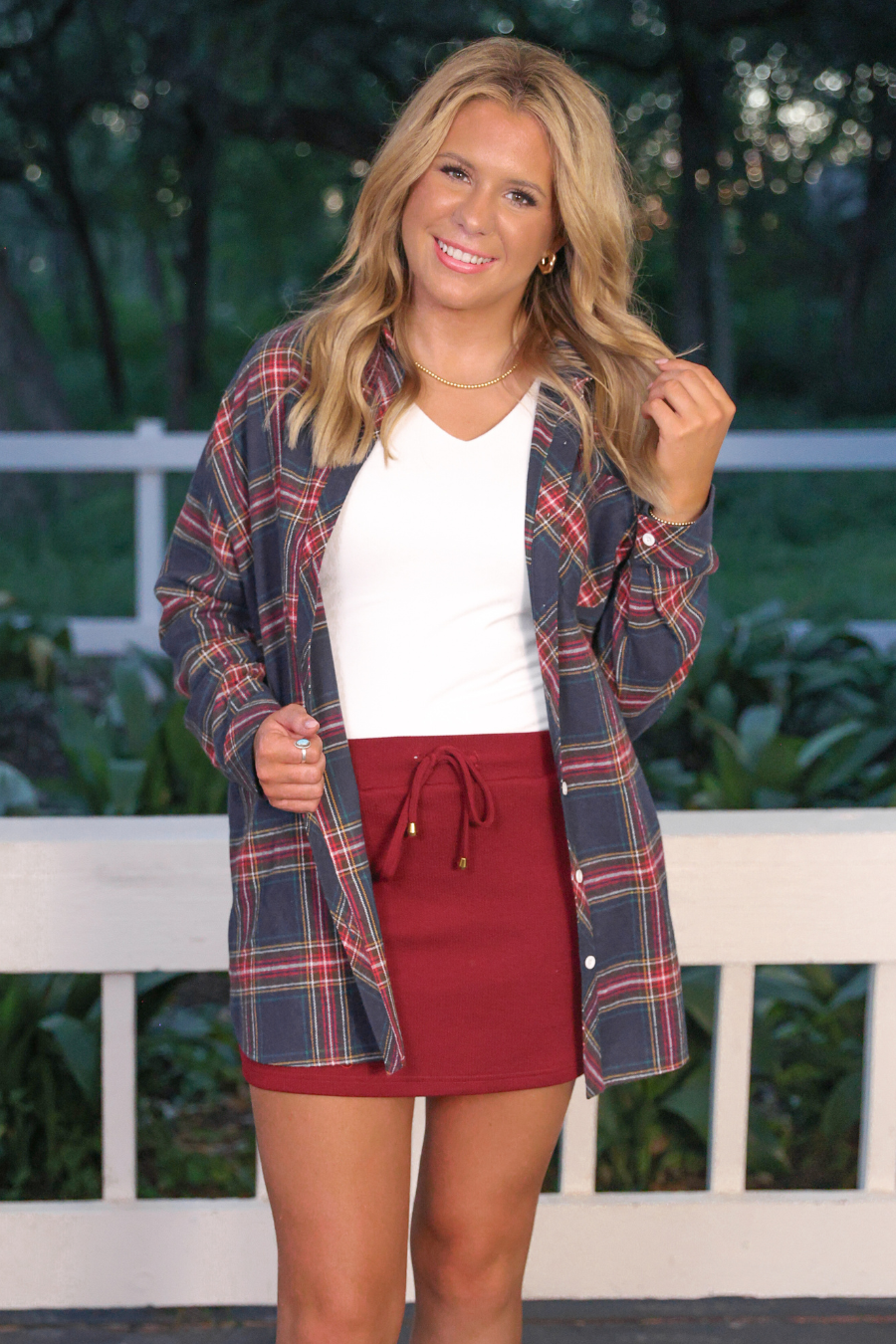 PREORDER-Lola Flannel Tunic Top- Navy
