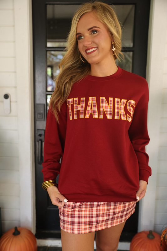 PREORDER Thanks Plaid Patch Pullover