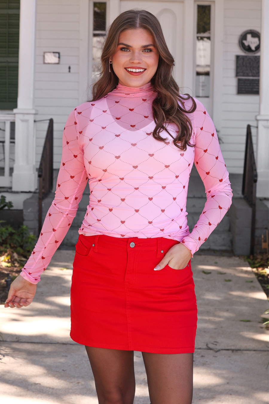 PREORDER-Keigan Mesh Top- Pink Heartlines