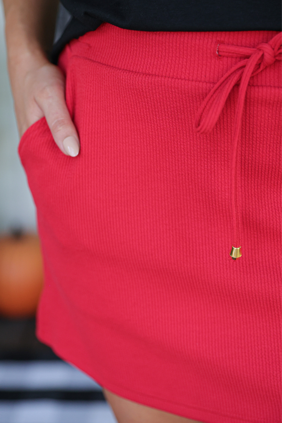 PREORDER-Well Loved Ribbed Skort, Red