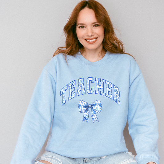 Teacher Coquette Blue Floral Bow