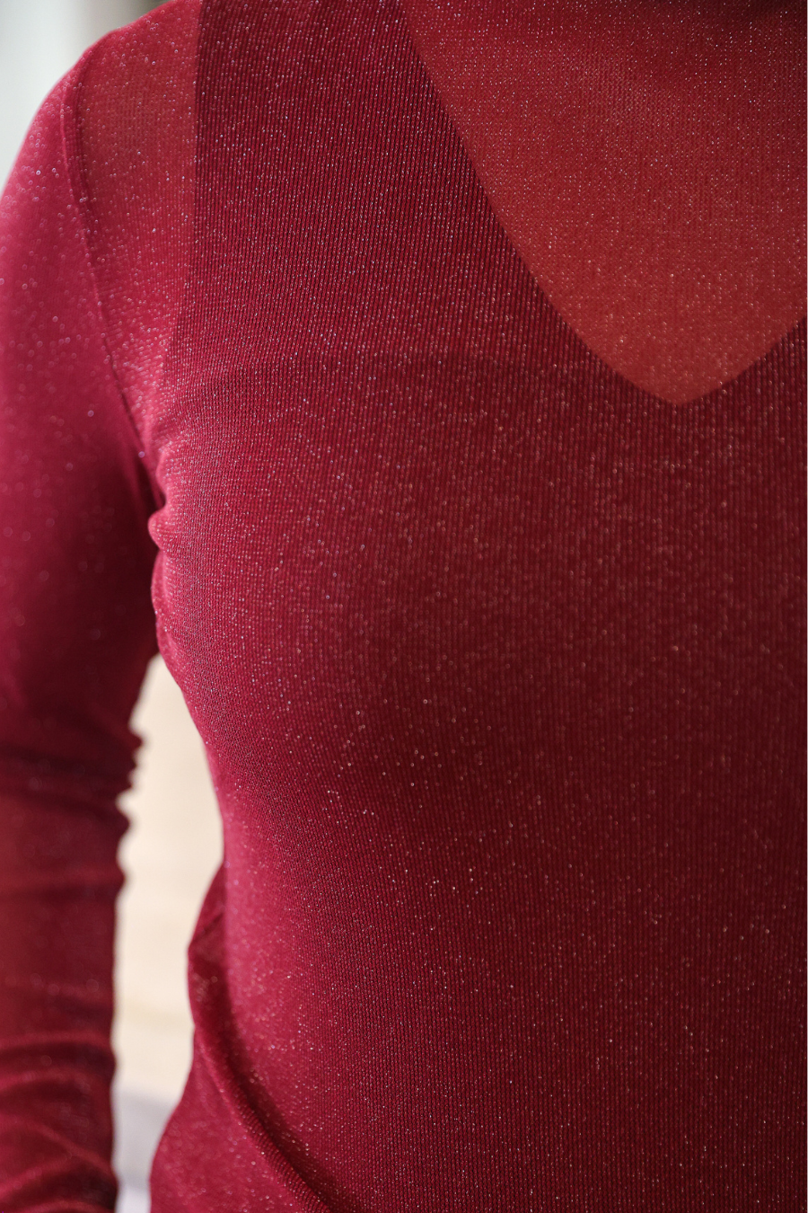 PREORDER-  Keigan Mesh Top- Maroon Glitter