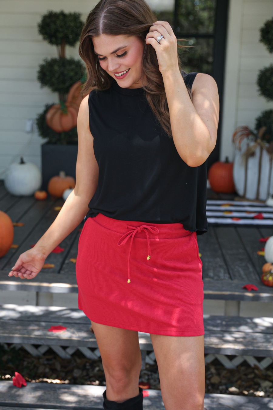 PREORDER-Well Loved Ribbed Skort, Red