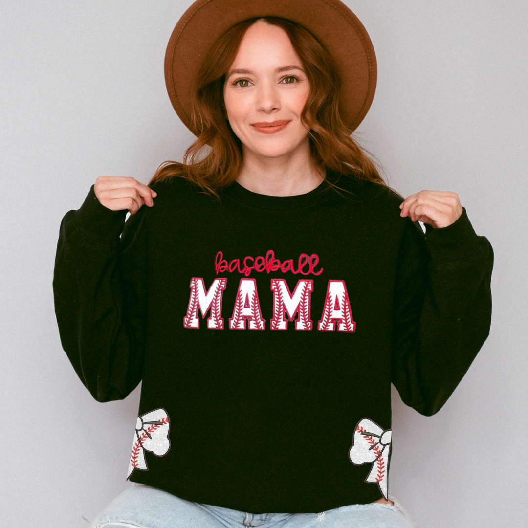 Baseball mama embroidered with side bows