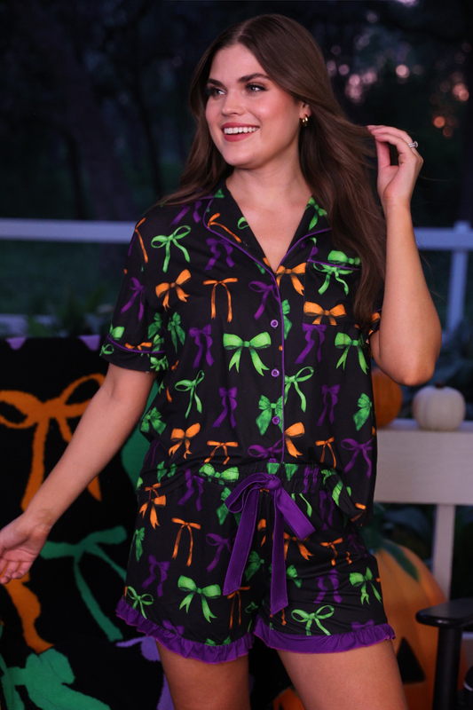 PREORDER-Bow Bewitched Ruffle Pajama Set
