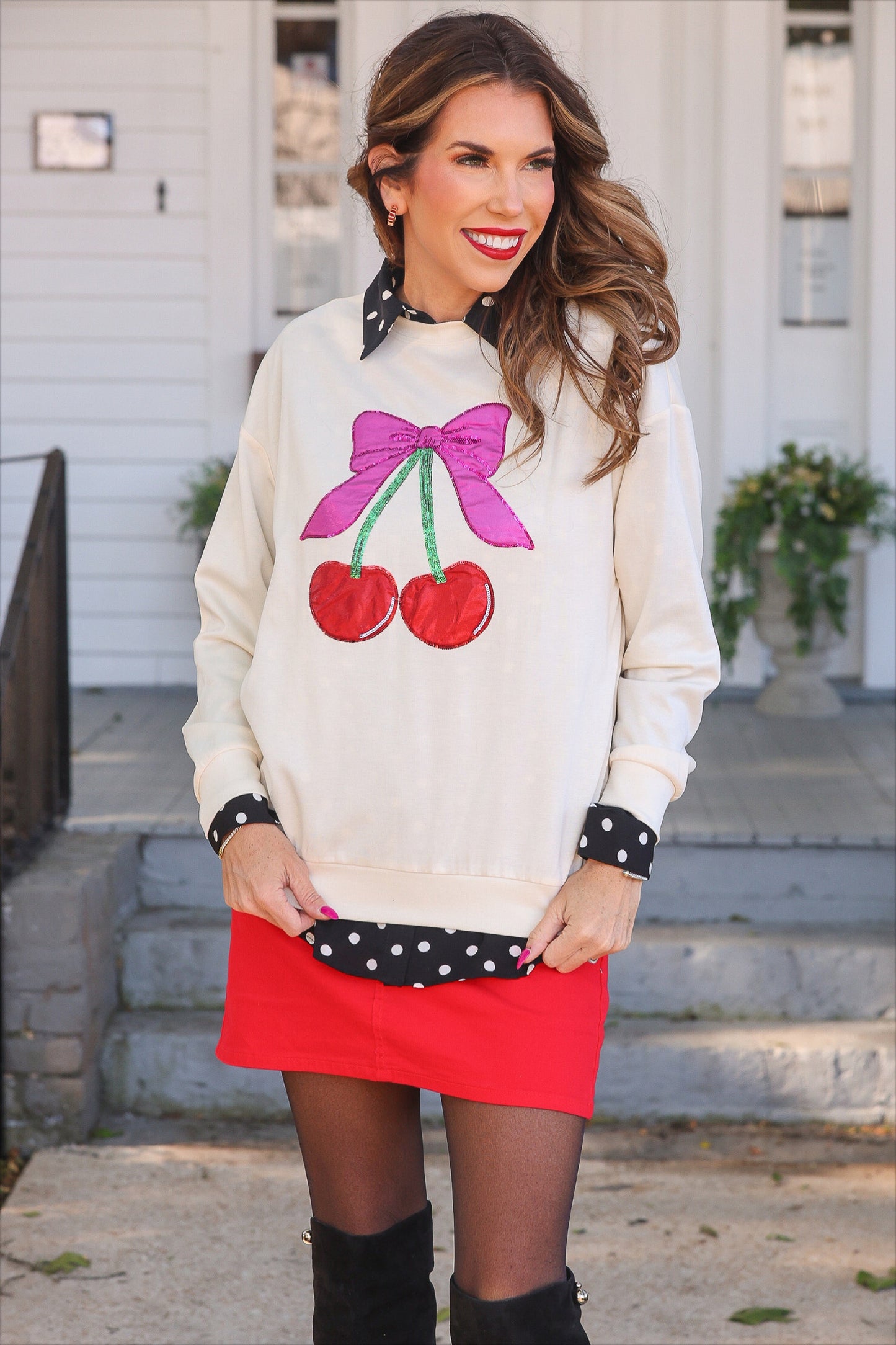 PREORDER- Cherry Bow Luxe Pullover