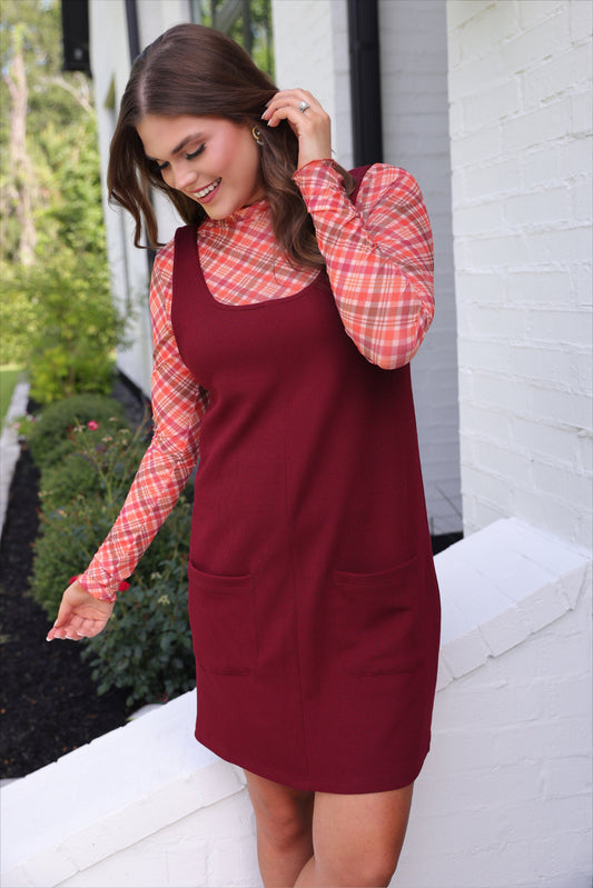 PREORDER- Rory Ribbed Jumper Dress- Burgundy