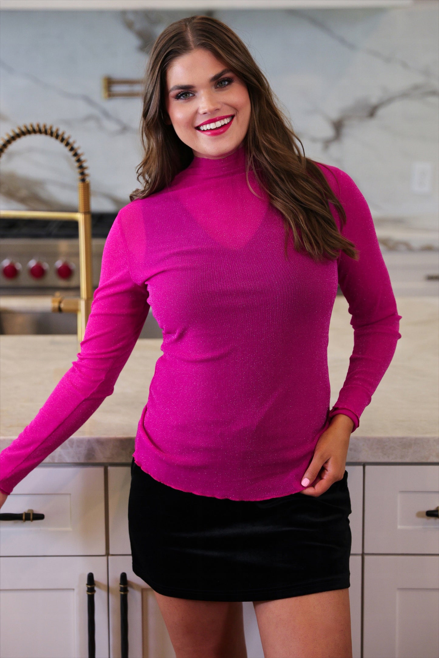 PREORDER-Keigan Mesh Top- Magenta Glitter
