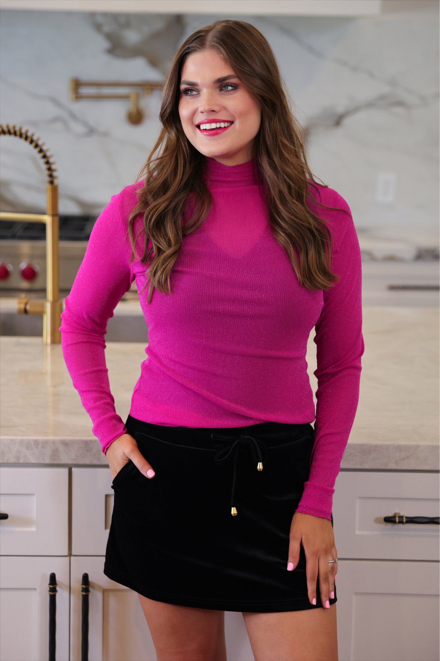 PREORDER-Keigan Mesh Top- Magenta Glitter
