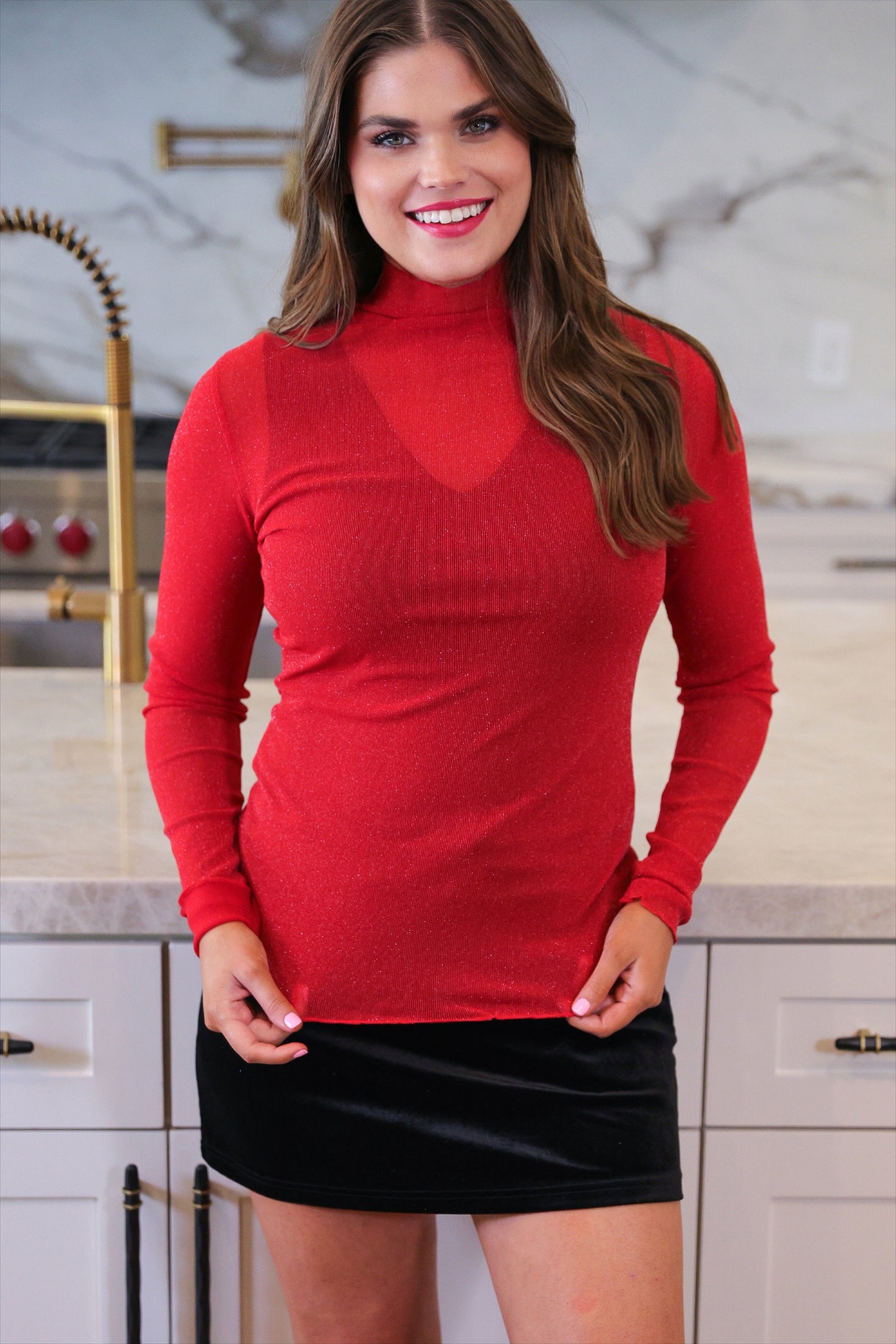 PREORDER-Keigan Mesh Top- Red Glitter