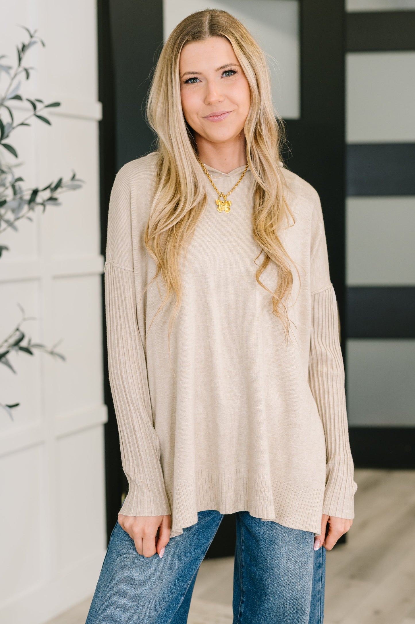 Running Late Hooded Long Sleeve in Beige