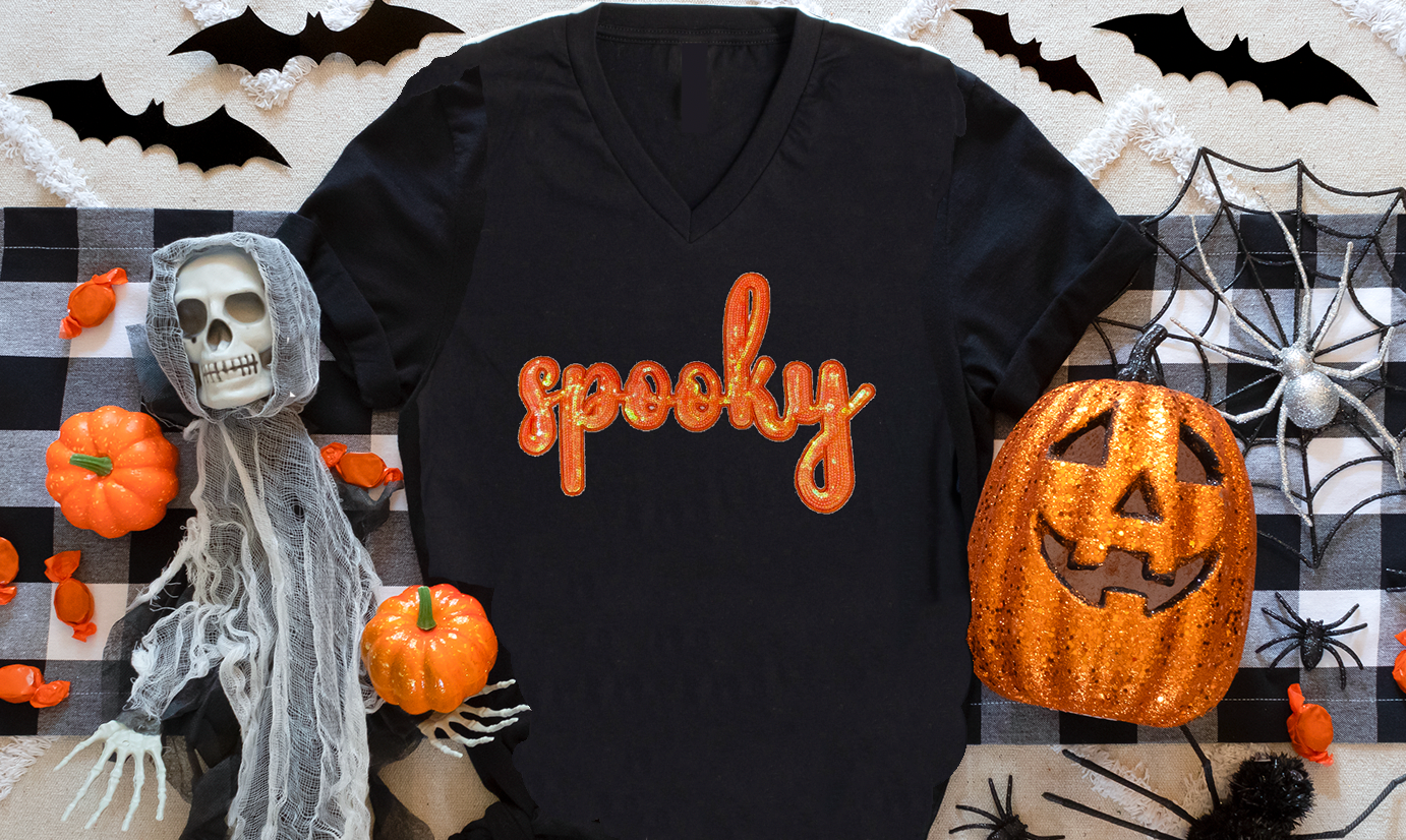 SPOOKY Sequins Patch V-NECK