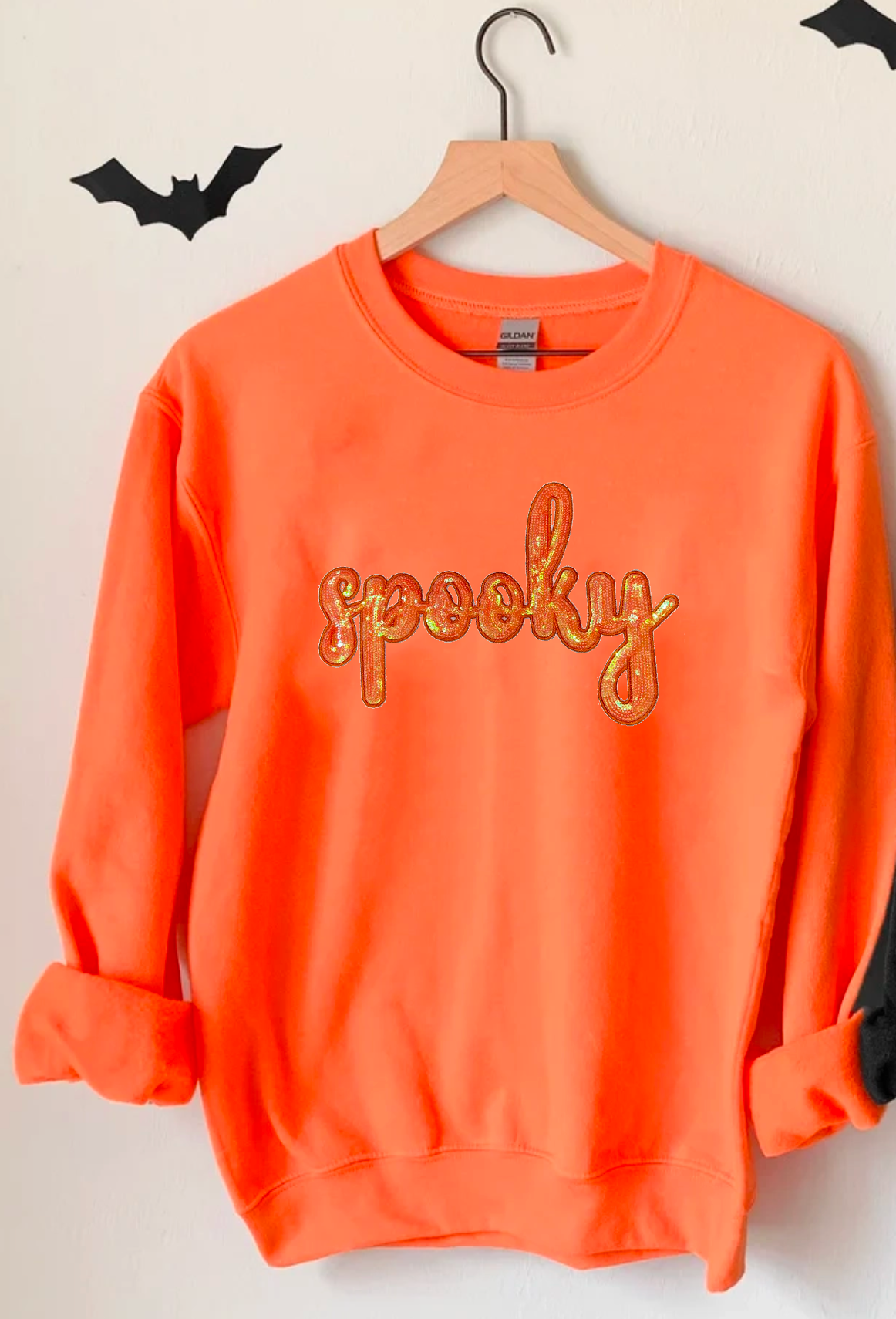 SPOOKY Sequins Patches ORANGE SWEATSHIRT